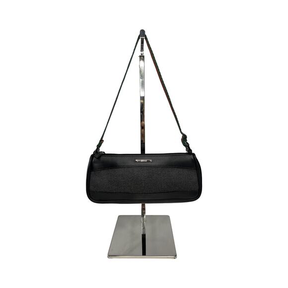 Gucci Black Nylon Leather Sherry Line Baguette Shoulder Bag Italy Vintage Y2K - Picture 1 of 16
